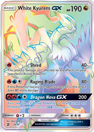 White Kyurem-GX 74/70 - Dragon Majesty Pokemon Holofoil - Single Cards