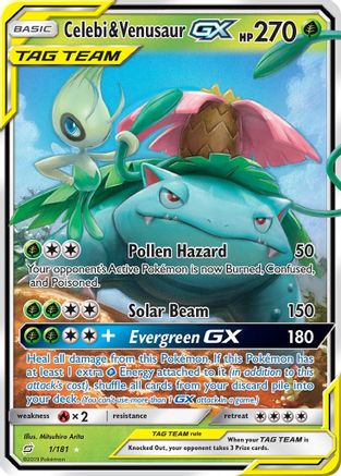 Celebi & Venusaur-GX 1/181 - Team Up Pokemon Holofoil - Single Cards