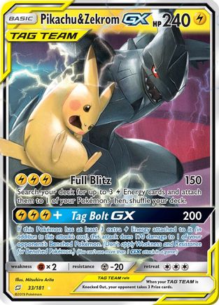 Pikachu & Zekrom-GX 33/181 - Team Up Pokemon Holofoil - Single Cards