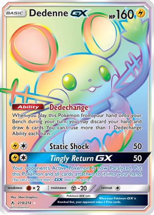 Dedenne-GX 219/214 - Unbroken Bonds Pokemon Holofoil - Single Cards