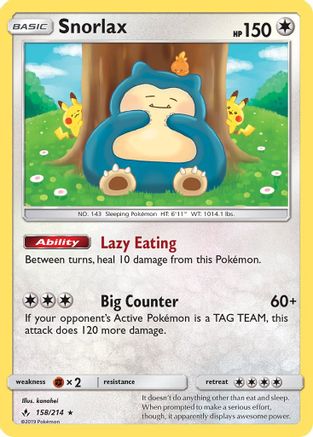 Snorlax 158/214 - Unbroken Bonds Pokemon Holofoil - Single Cards