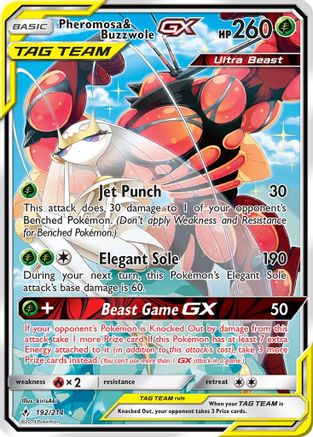 Pheromosa & Buzzwole-GX 192/214 - Unbroken Bonds Pokemon Holofoil - Single Cards