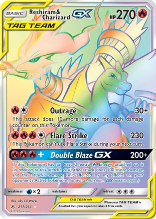 Reshiram & Charizard-GX 217/214 - Unbroken Bonds Pokemon Holofoil - Single Cards