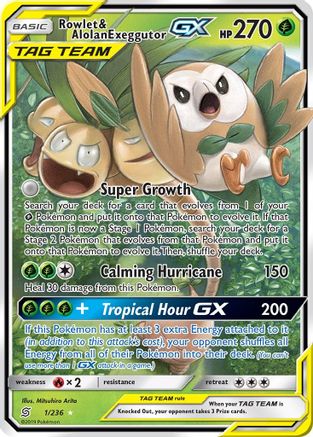 Rowlet & Alolan Exeggutor-GX 1/236 - Unified Minds Pokemon Holofoil - Single Cards