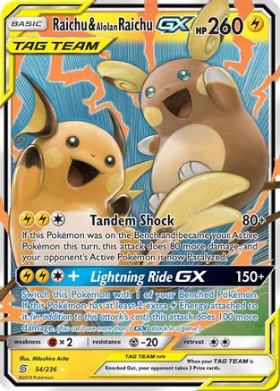Raichu & Alolan Raichu-GX 54/236 - Unified Minds Pokemon Holofoil - Single Cards
