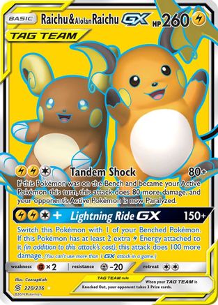 Raichu & Alolan Raichu-GX 220/236 - Unified Minds Pokemon Holofoil - Single Cards