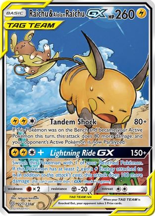 Raichu & Alolan Raichu-GX 221/236 - Unified Minds Pokemon Holofoil - Single Cards