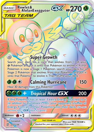 Rowlet & Alolan Exeggutor-GX 237/236 - Unified Minds Pokemon Holofoil - Single Cards