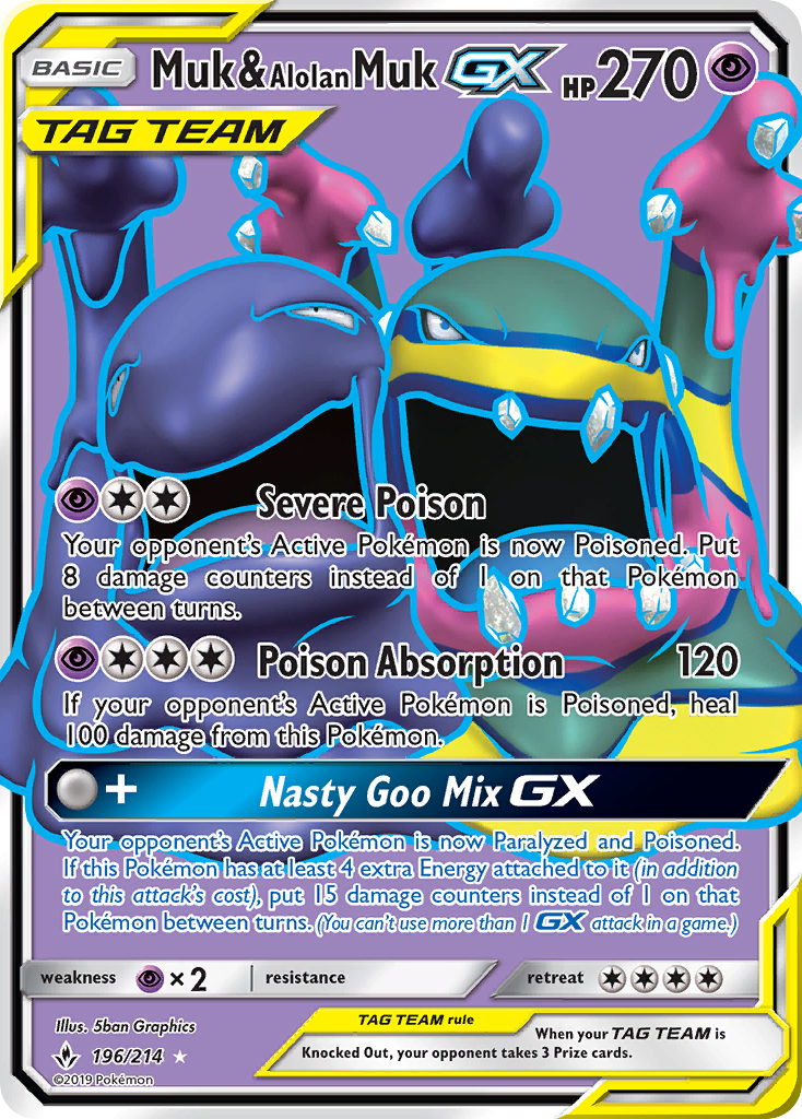 Muk & Alolan Muk-GX 196/214 - Unbroken Bonds Pokemon Holofoil - Single Cards