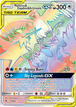 Moltres & Zapdos & Articuno-GX 69/68 - Hidden Fates Pokemon Holofoil - Single Cards