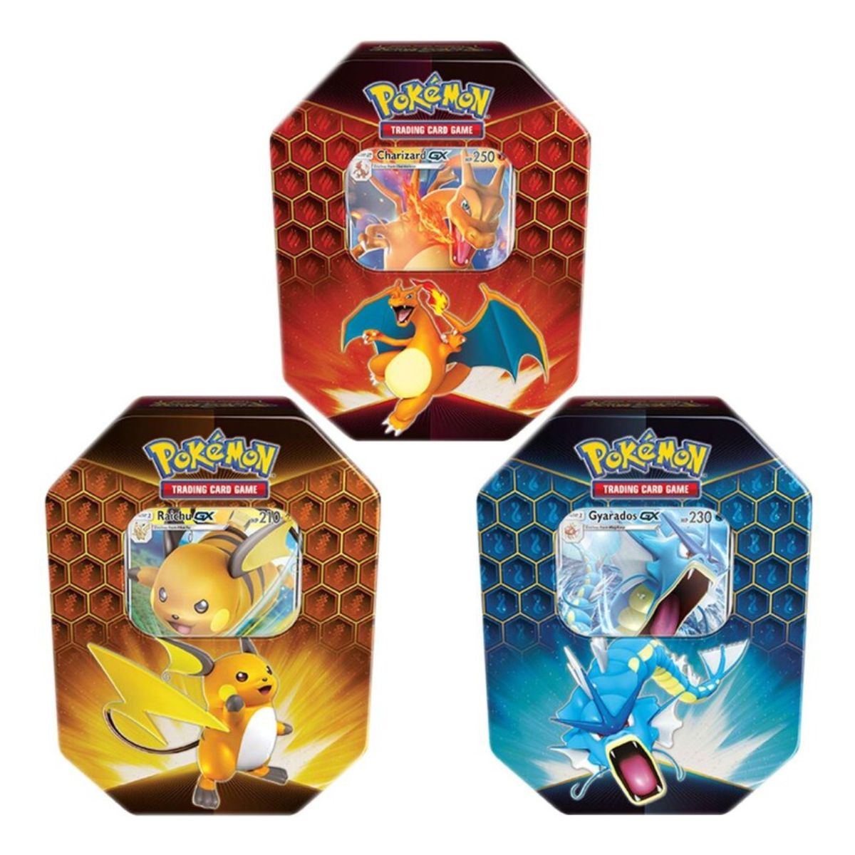 Pokemon TCG Hidden Fates Tin Charizard Gyrados Raichu Set of 3 - Trading Card Games