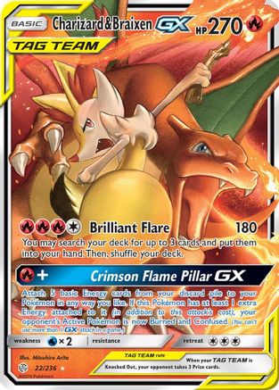 Charizard & Braixen-GX 22/236 - Cosmic Eclipse Pokemon Holofoil - Single Cards