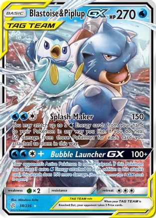 Blastoise & Piplup-GX 38/236 - Cosmic Eclipse Pokemon Holofoil - Single Cards