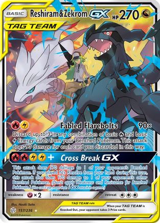 Reshiram & Zekrom-GX 157/236 - Cosmic Eclipse Pokemon Holofoil - Single Cards