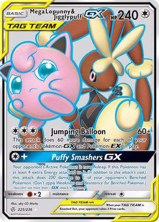 Mega Lopunny & Jigglypuff-GX 225/236 - Cosmic Eclipse Pokemon Holofoil - Single Cards