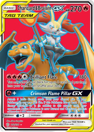 Charizard & Braixen-GX 212/236 - Cosmic Eclipse Pokemon Holofoil - Single Cards