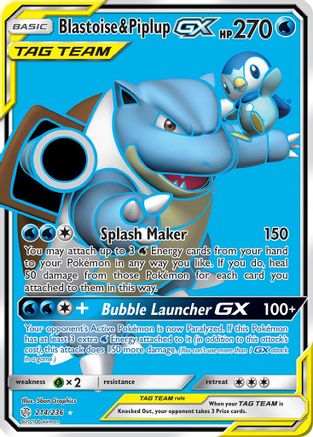 Blastoise & Piplup-GX 214/236 - Cosmic Eclipse Pokemon Holofoil - Single Cards