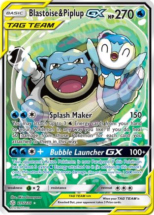 Blastoise & Piplup-GX 215/236 - Cosmic Eclipse Pokemon Holofoil - Single Cards