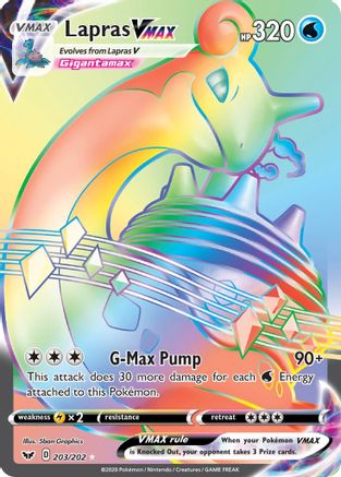 Lapras VMAX (Secret) 203/202 - SWSH01 Sword & Shield Base Set Holofoil - Single Cards
