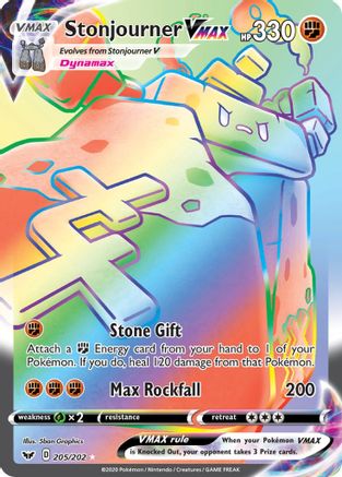 Stonjourner VMAX (Secret) 205/202 - SWSH01 Sword & Shield Base Set Holofoil - Single Cards