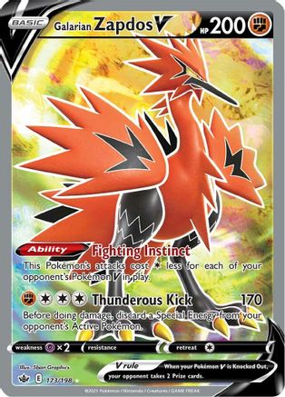 Galarian Zapdos V 173/198 - Pokemon Chilling Reign Holofoil - Single Cards