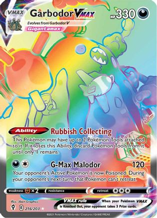 Garbodor VMAX 216/203 - Pokemon Evolving Skies Holofoil - Single Cards