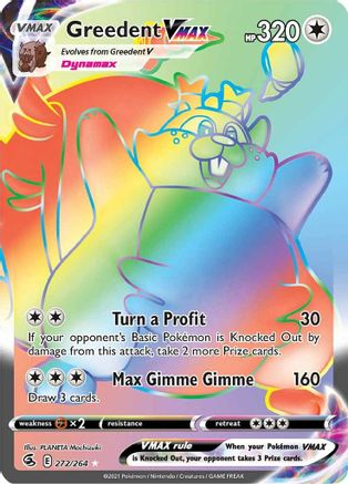 Greedent VMAX (Secret) 272/264 - SWSH08 Fusion Strike Holofoil - Single Cards