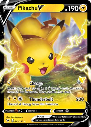 Pikachu V - 043/185 (#60 Pikachu Stamped) 43 - Battle Academy 2022 Holofoil - Single Cards