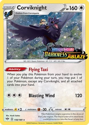 Corviknight - 156/189 (Darkness Ablaze Stamped) 156 - Miscellaneous Cards & Products Holofoil - Single Cards