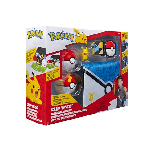 Pokémon Pikachu Clip ‘N’ Go Bandolier Set - 2-Inch Pikachu Battle Figure with Poke Ball and Fast Ball Plus Themed Belt and Bandolier - 10