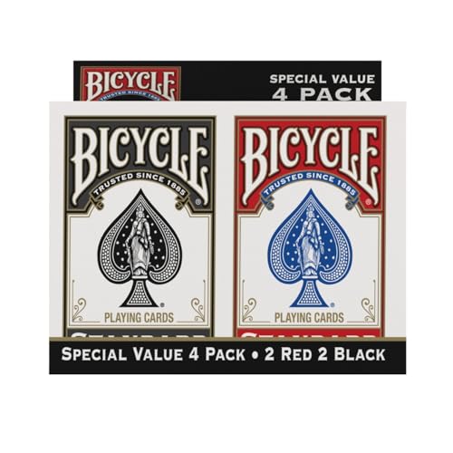 Bicycle Playing Cards 4 Pack, Standard Index Poker Size Decks in Red and Black for Poker, Blackjack, Rummy, Family Game Nights, and Classic Card Games, All Ages - 9