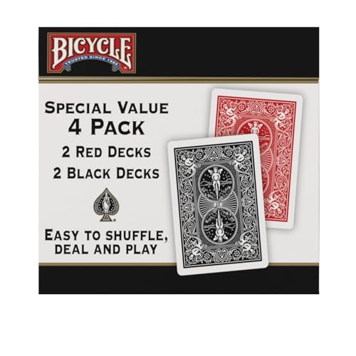 Bicycle Playing Cards 4 Pack, Standard Index Poker Size Decks in Red and Black for Poker, Blackjack, Rummy, Family Game Nights, and Classic Card Games, All Ages - 8