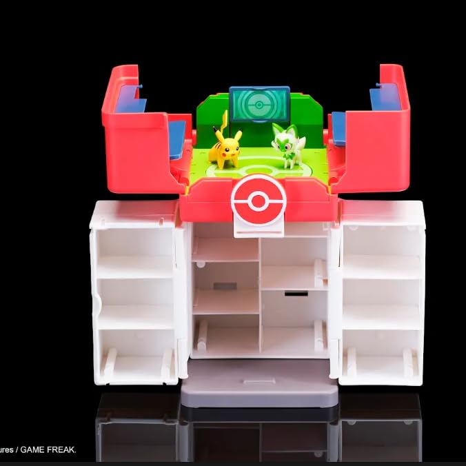 Jazwares Pokémon Play ‘N’ Display Case - Multi-Level Storage Unit with Rooftop Arena and Space for 35+ 2-Inch Battle Figures - 8