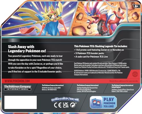 Pokemon TCG: Slashing Legends Tin - Zacian ex - 5 Packs, Promo Card - 2