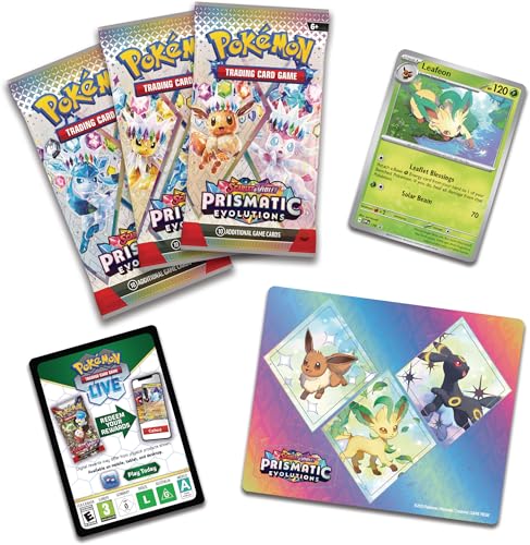 Pokemon TCG: Scarlet & Violet—Prismatic Evolutions Tech Sticker Collection – Leafeon (1 Foil Promo Card & 3 Booster Packs) - 5