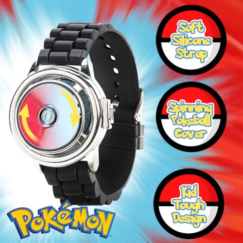 Pokémon Spinner Top Analog Watch for Kids – Features Iconic Poké Ball Spinner, Silver Metal Case, Comfortable Silicone Strap, and Pikachu Dial Art, Perfect for Pokémon Fans and Collectors - 10