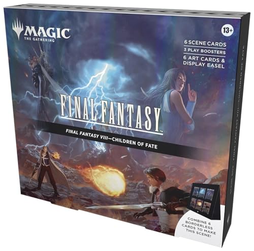 Magic: The Gathering - Final Fantasy VIII Scene Box - Children of Fate | 6 Foil Borderless Scene Cards, 6 Art Cards, 3 Play Boosters + 1 Display Easel - 2