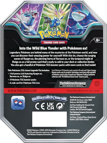 Pokémon TCG: Azure Legends Tin – Kyogre ex (4 Booster Packs & 1 Foil Promo Card) - 2