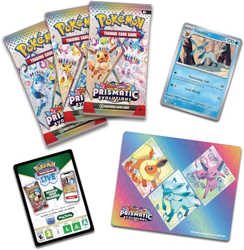 Pokemon TCG: Scarlet & Violet—Prismatic Evolutions Tech Sticker Collection – Glaceon (1 Foil Promo Card & 3 Booster Packs) - 5