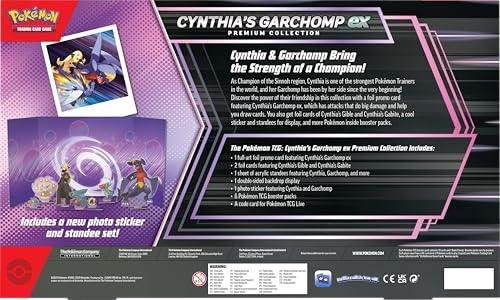 Pokemon TCG: Cynthia’s Garchomp ex Premium Collection - 6 Packs, Stickers, Promos - 6