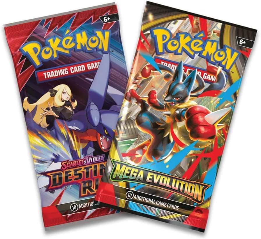 Pokemon Trading Card Game TCG Mega Evolutions Mini Tins - 2 Packs, 1 Destined Rivals, 1 Mega Evolution Plus Sticker and Art Card (Mega Lucario) - 3