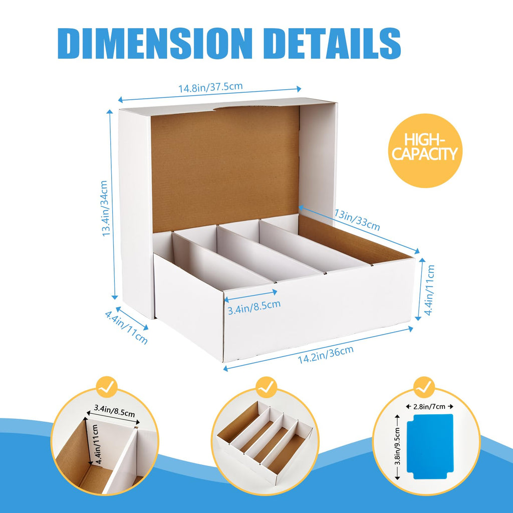 4 Pack Sports Card Boxes 3120 Count Cardboard Card Storage Box White Bulk Card Storage Baseball Card Boxes with 10 Dividers Sports Cards Storage Box for Card Game Baseball Card Storage Boxes - 8
