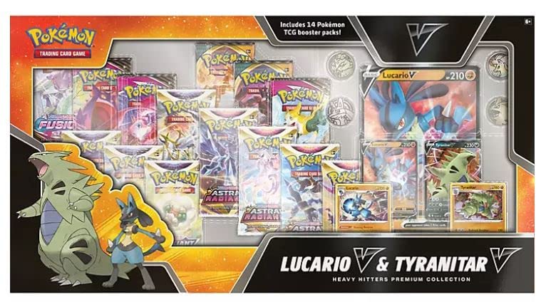 Pokemon TCG Heavy Hitters Premium Collection Lucario V & Tyranitar V Box w/ Sleeves - 14 Booster Packs (Heavy Hitters Premium Collection) - 4