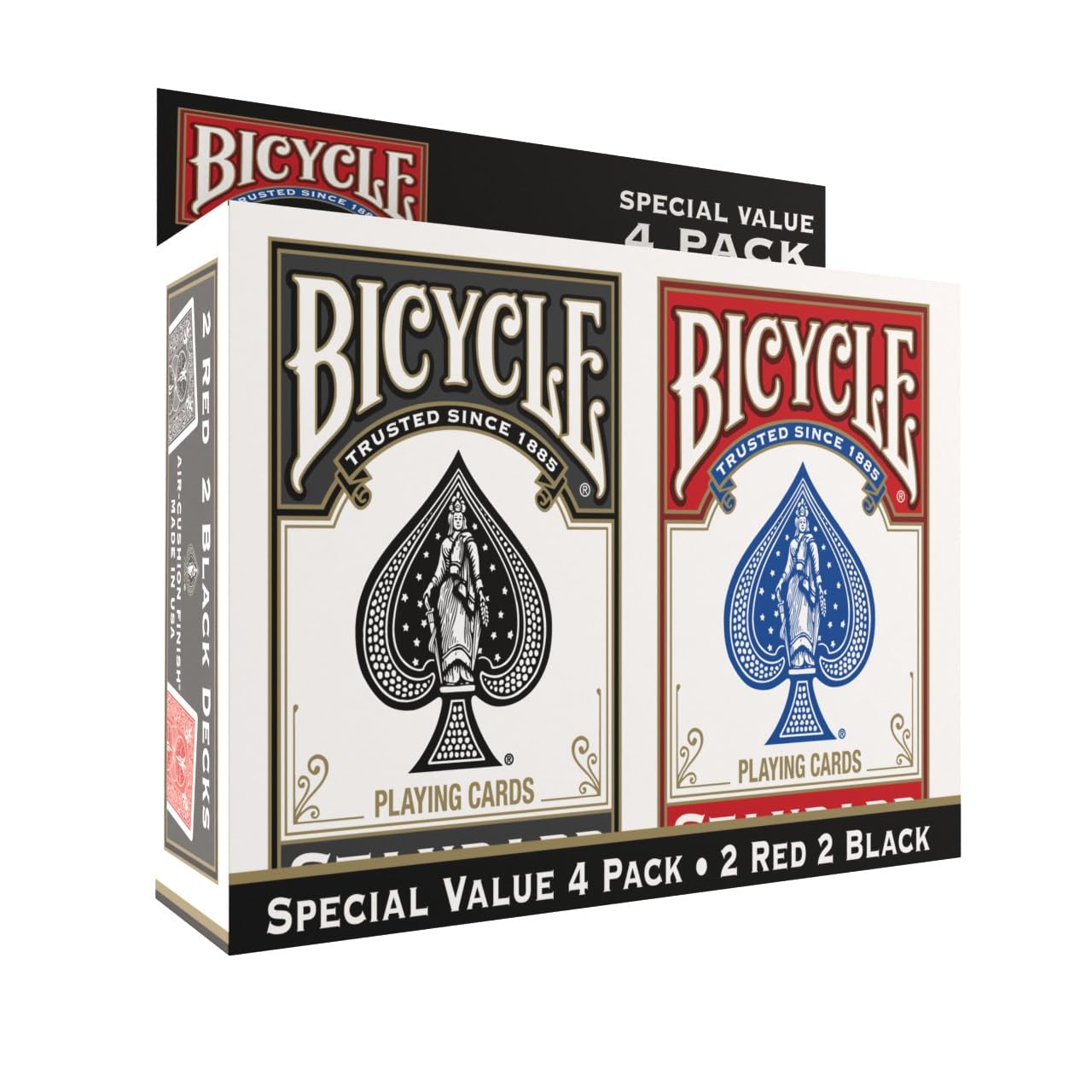 Bicycle Playing Cards 4 Pack, Standard Index Poker Size Decks in Red and Black for Poker, Blackjack, Rummy, Family Game Nights, and Classic Card Games, All Ages