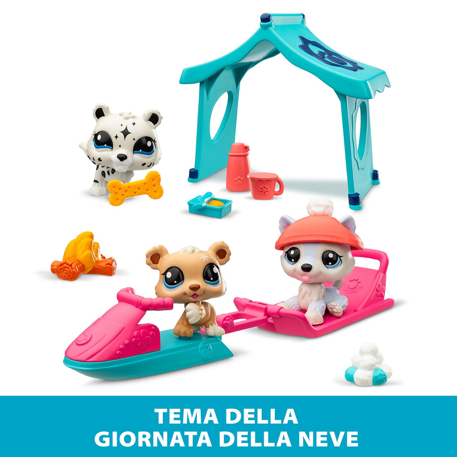 BANDAI Littlest Pet Shop Snow Day Set BF00534 Includes 3 Pets, 3 Accessories, 1 Collector Card, 1 Virtual Code, 1 Snowmobile, 1 Sled, Generation 7 (#107, #108, #109),4 Years+ - 6