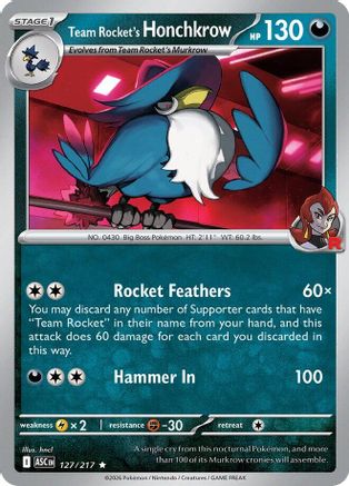 Team Rocket's Honchkrow 127 - ME Ascended Heroes Reverse Holofoil - Single Cards