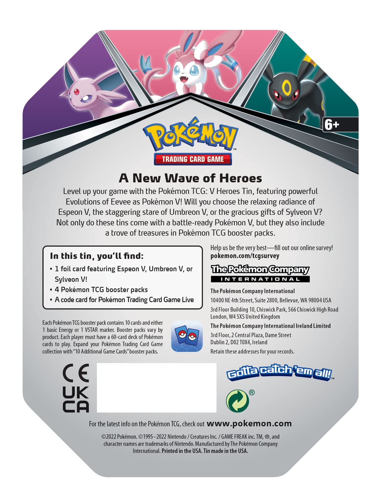 Pokémon TCG: V Heroes Tin Espeon (1 Foil Card & 4 Booster Packs),Single,Multicolor - 3