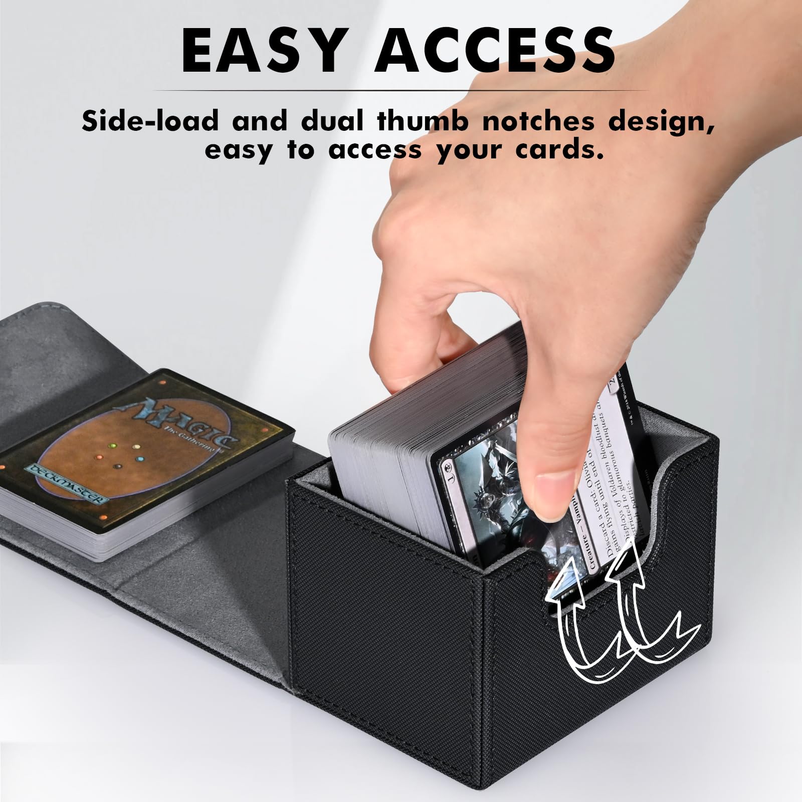 ZLCA Card Deck Box for Trading Cards, MTG Commander Deck Box Holds 120+ Single Sleeved Cards, Leather Magnetic Card Storage Box Fits for TCG CCG Magic Cards (Black) - 4