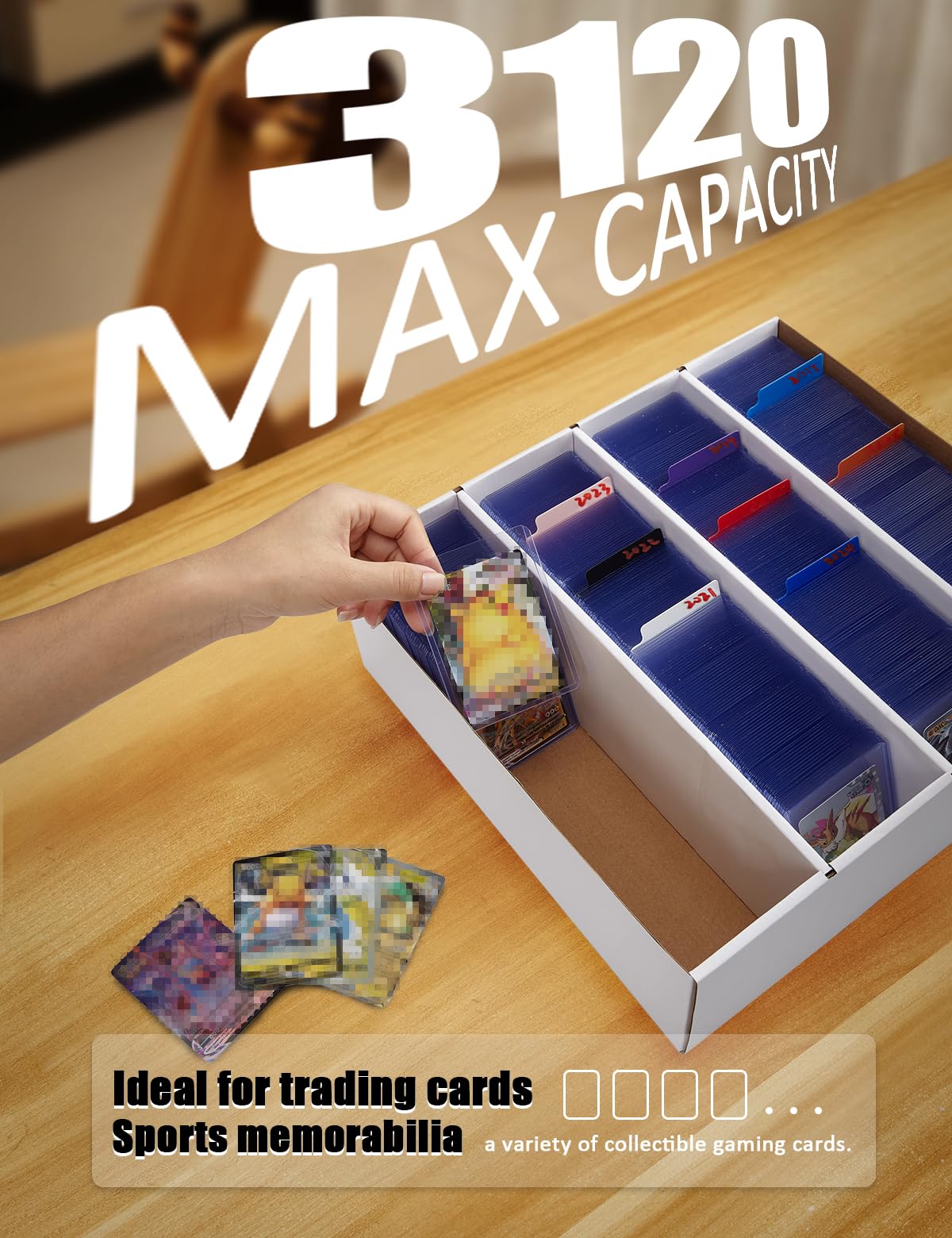 4 Pack Sports Card Boxes 3120 Count Cardboard Card Storage Box White Bulk Card Storage Baseball Card Boxes with 10 Dividers Sports Cards Storage Box for Card Game Baseball Card Storage Boxes - 6