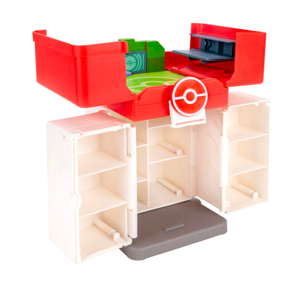 Jazwares Pokémon Play ‘N’ Display Case - Multi-Level Storage Unit with Rooftop Arena and Space for 35+ 2-Inch Battle Figures - 2